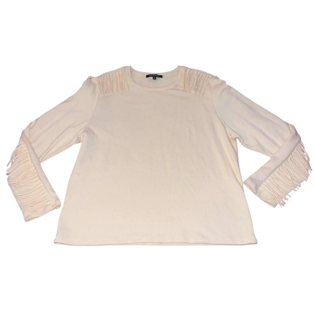 EUC Kittenish Fringe Sleeve Ivory Crewneck Pullover Sweatshirt XX-Large 1X